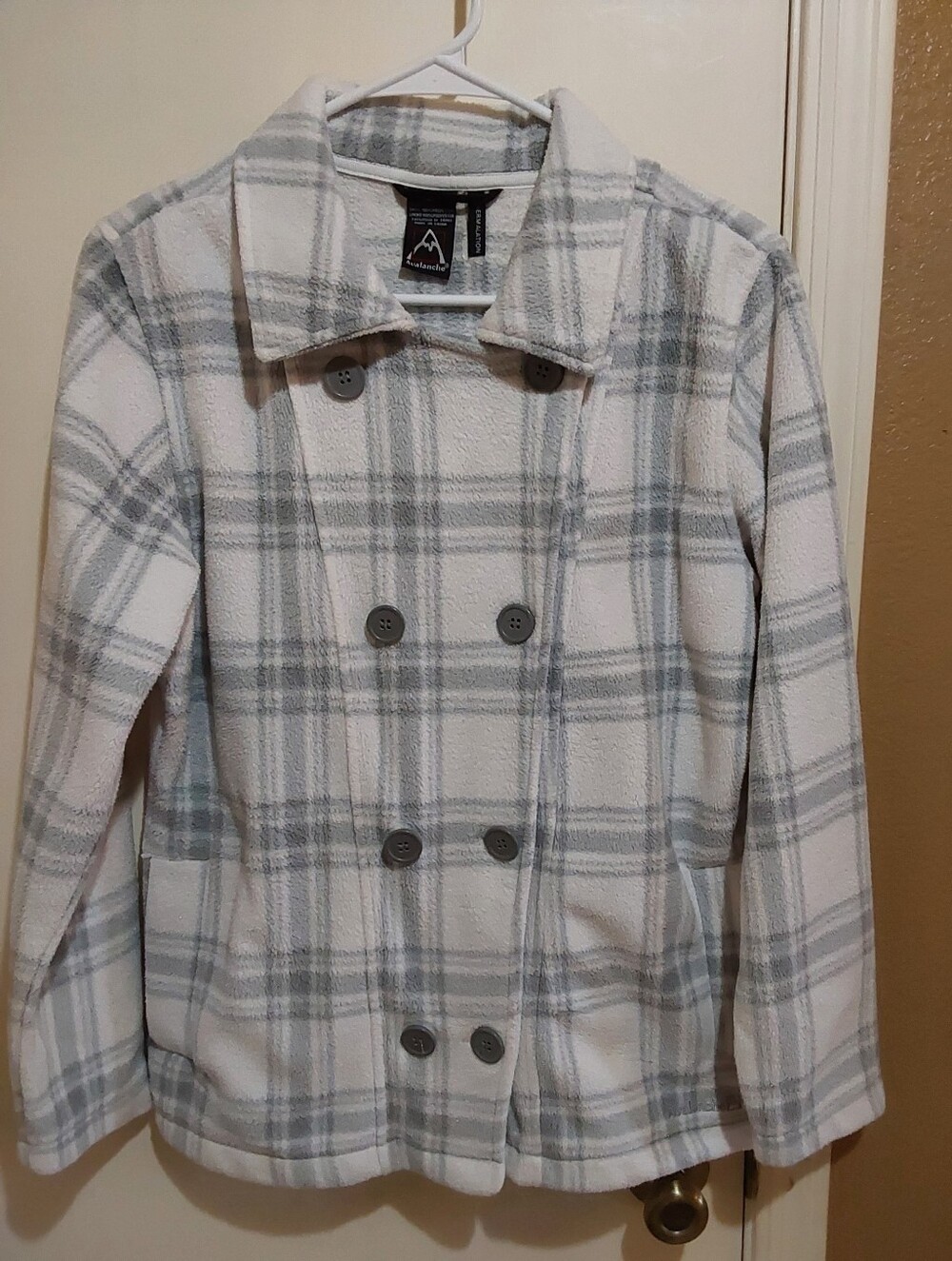 🌺 Avalanche Lightweight Alpine Design Cream & Gray Plaid Pea Coat